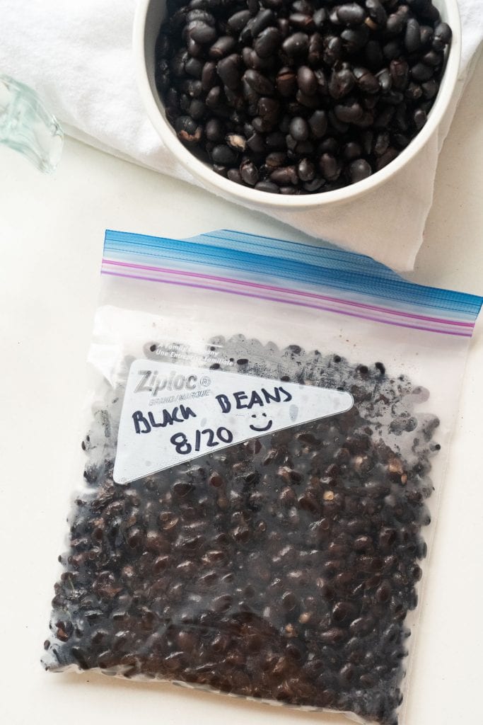 freezer bag filled wtih black beans
