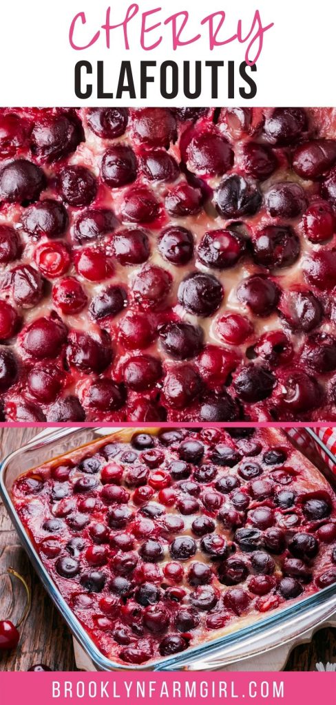 Super moist Cherry Clafoutis recipe that's delicious!   This French dessert looks fancy but it's so easy to make!   Sweet tart cherries really shine in this creamy custard! 