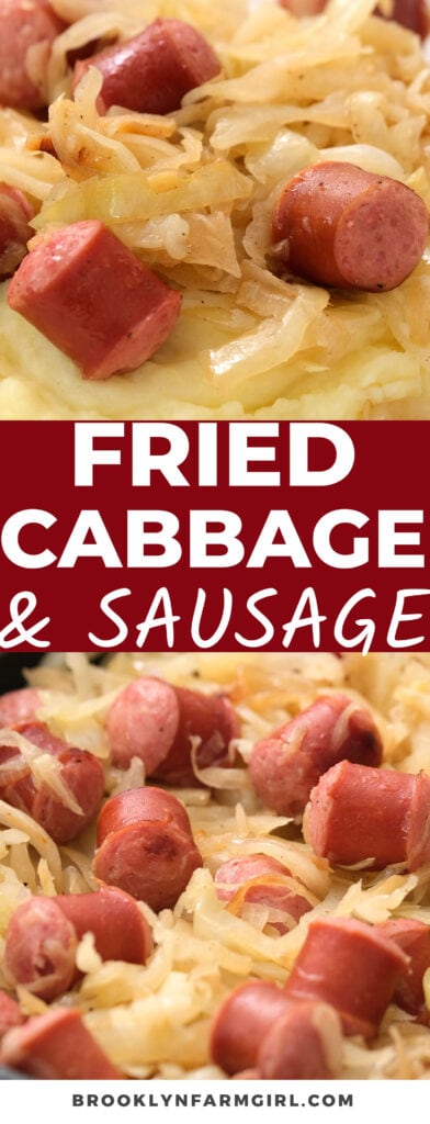 Easy Fried Cabbage with Sausage skillet meal, ready in 30 minutes for dinner.  Kielbasa sausage is cooked with onions and cabbage to make a simple delicious recipe!