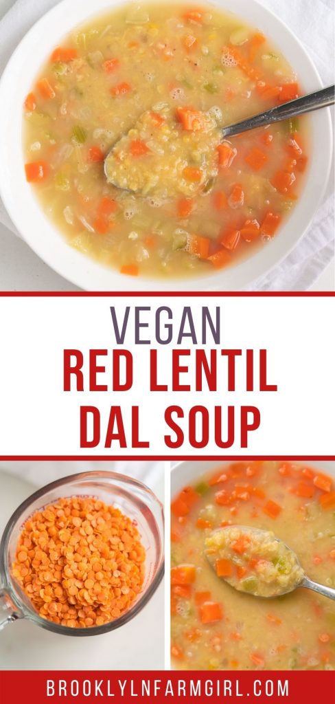 Vegan Red Lentil Dal Soup recipe that's easy to make.   You'll love this healthy lentil soup made with carrots, celery and onion,  seasoned with spices.