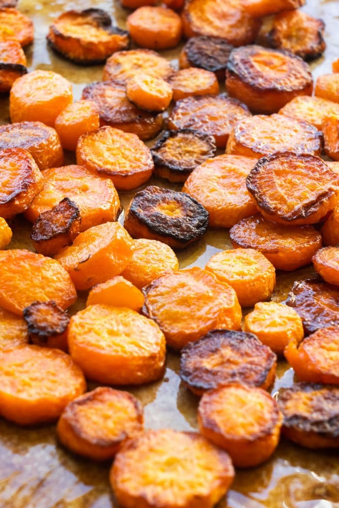 roasted carrots on baking sheet