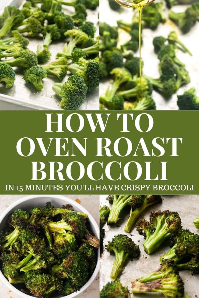 Directions on how to cook broccoli in the oven, resulting in crispy roasted broccoli! This easy recipe only takes 15 minutes.  