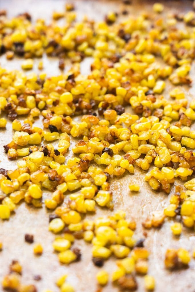 crispy browned corn that's cooked on baking sheet
