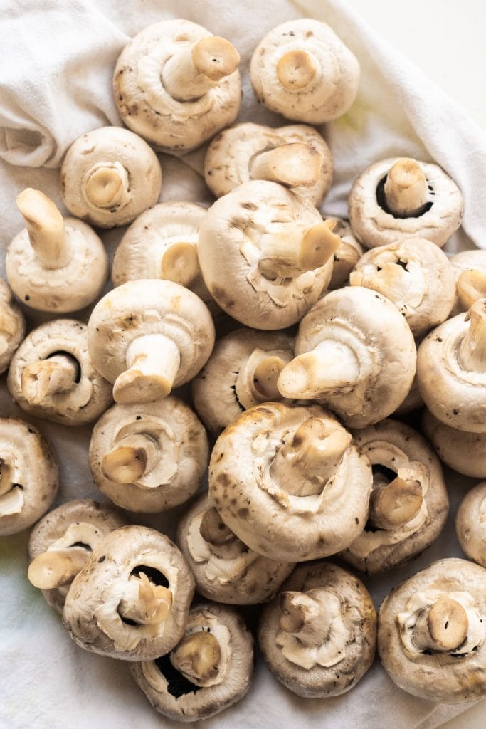 clean washed mushrooms on white towel