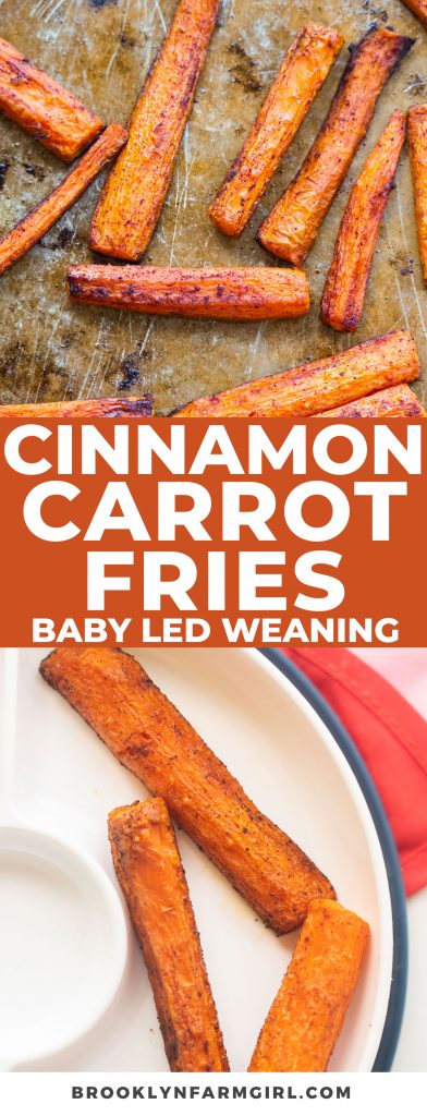 Soft Cinnamon Carrot Fries for baby led weaning.  These tasty fries are perfect for babies starting at 6-7 months and older.  Mom and Dad will like them too!