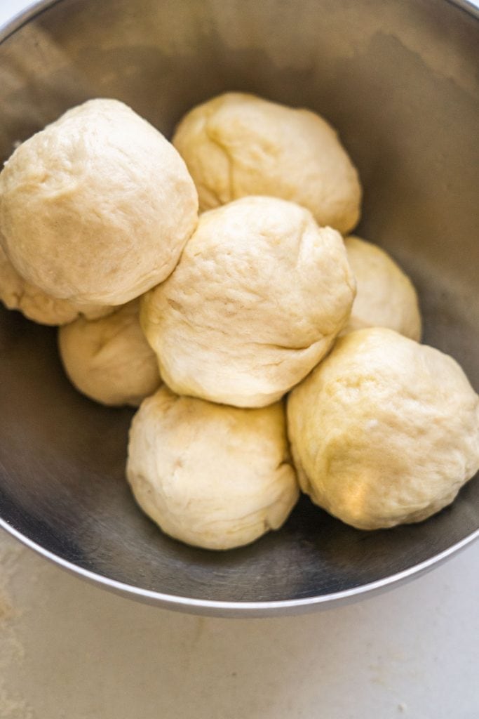 dough balls in bowl. 