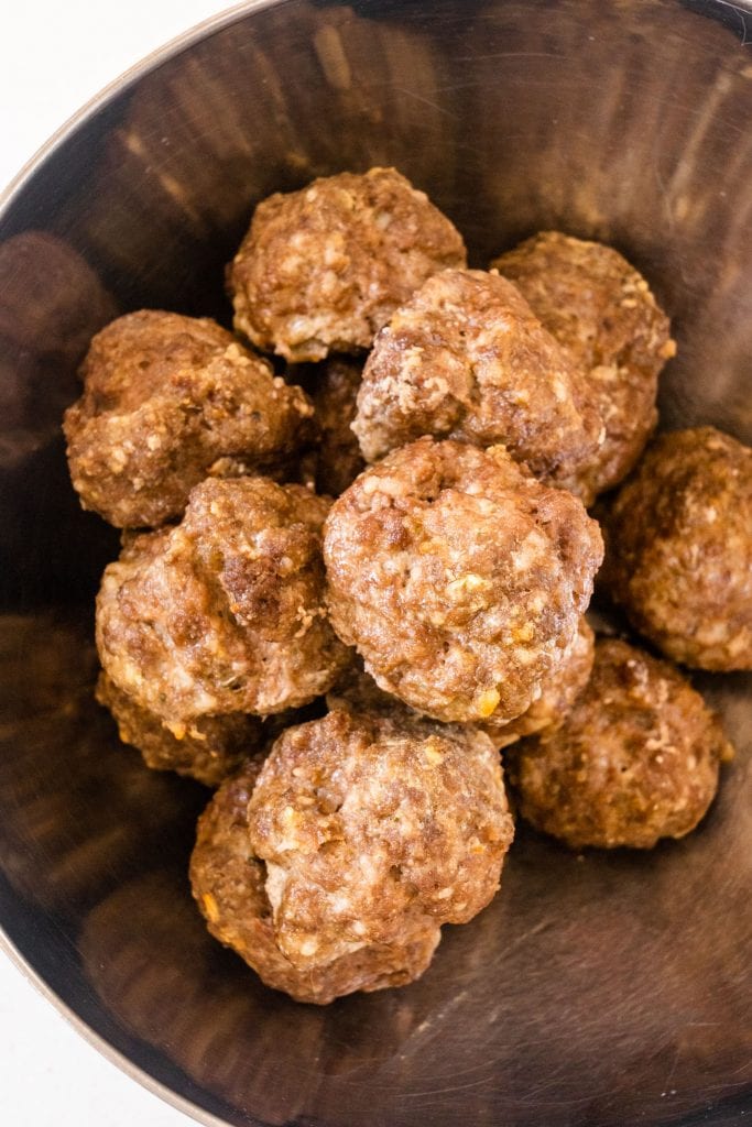 baked ground beef meatballs in bowl