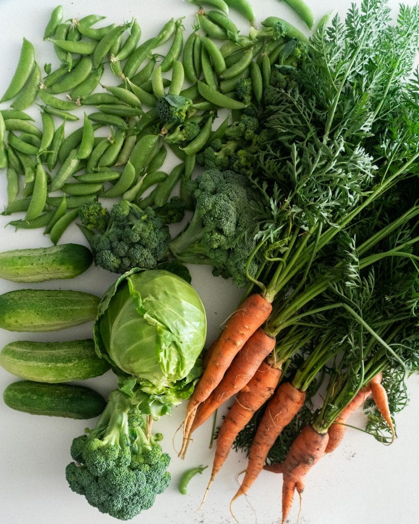 vegetables on white table