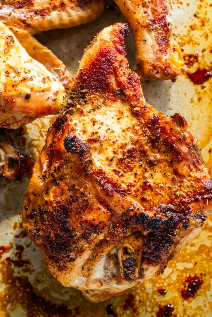 closeup of baked chicken.