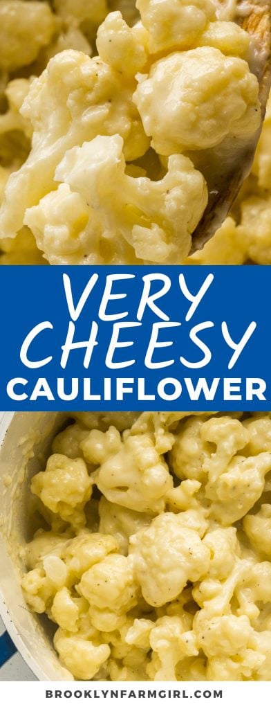 Keep dinner simple tonight with this quick and easy Cheesy Cauliflower! Blanched cauliflower is mixed with a homemade stovetop cheddar cheese sauce to create the most comforting, low carb, and kid-friendly side dish.