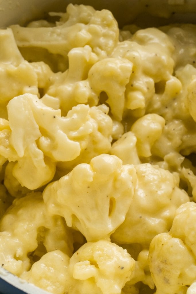 cheesy cauliflower in pot, ready to be served.