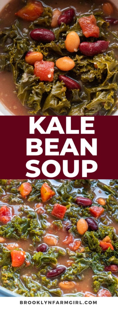 Healthy, easy to make bean soup with kale recipe.  This stovetop soup simmers kale with beans, tomatoes and broth to make a delicious dinner.
