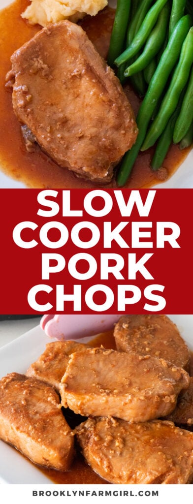 These fall apart Slow Cooker Pork Chops are ready in 5 hours! Covered in an easy gravy made with ketchup, soy sauce, and brown sugar, the chops always turn out moist and tender.