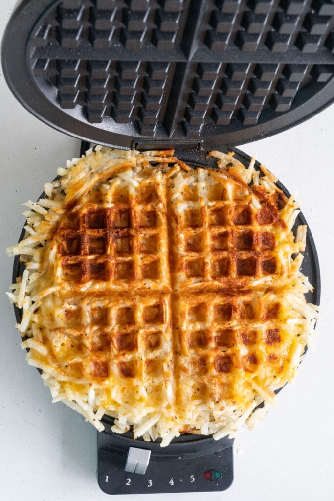 crispy hash browns on waffle iron.