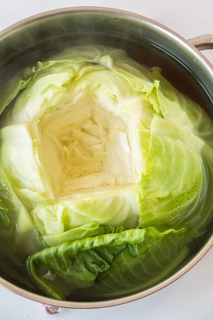 softened cabbage leaves in boiling wtaer.