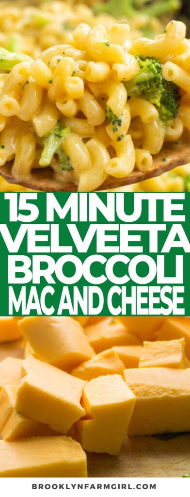 My version of broccoli mac and cheese comes together fast — just 15 minutes stovetop — and is made with only 3 ingredients: elbow pasta noodles, melted velveeta cheese and small, chopped broccoli florets! It’s a quick, creamy, cheesy dinner, perfect for feeding folks (or family) when you’re short on for time.