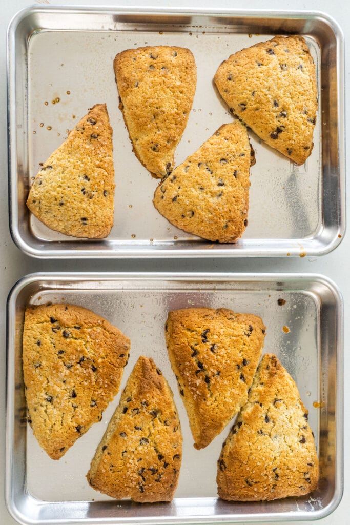 baked scones on baking sheets.