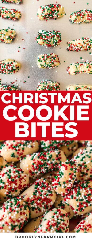 Christmas Sugar Cookie Bites that taste like classic Christmas sugar cookies with sprinkles, but instead they're small shortbread bites! So easy to bake for Christmas!