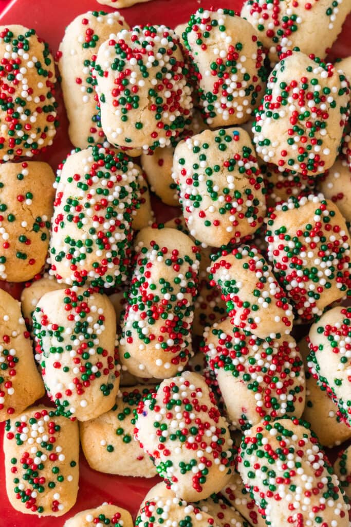 closeup of Christmas sugar cookie bites.