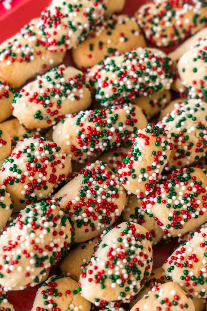 christmas cookies with red, green and white sprinkles.
