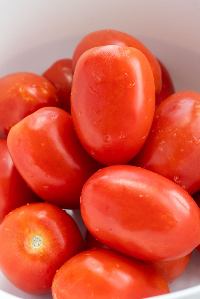 bowl of roma tomatoes.