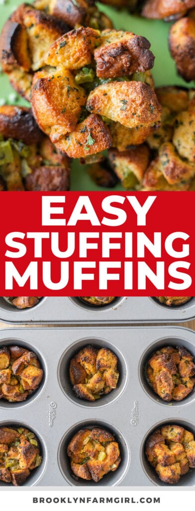 Simple stuffing balls recipe that is perfect for Thanksgiving or any dinner. They are crispy on the outside and moist inside! Simply make the stuffing and bake in a muffin pan!
