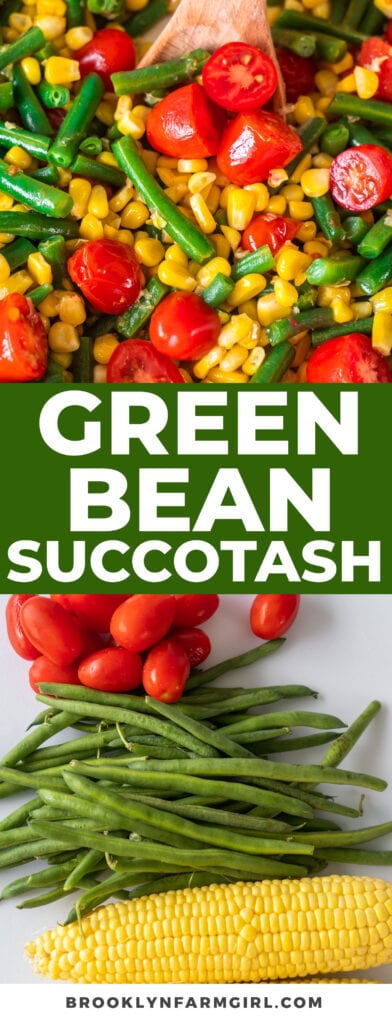 15 minute succotash recipe using corn, green beans and cherry tomatoes. This is an easy to make fresh green bean salad side dish!