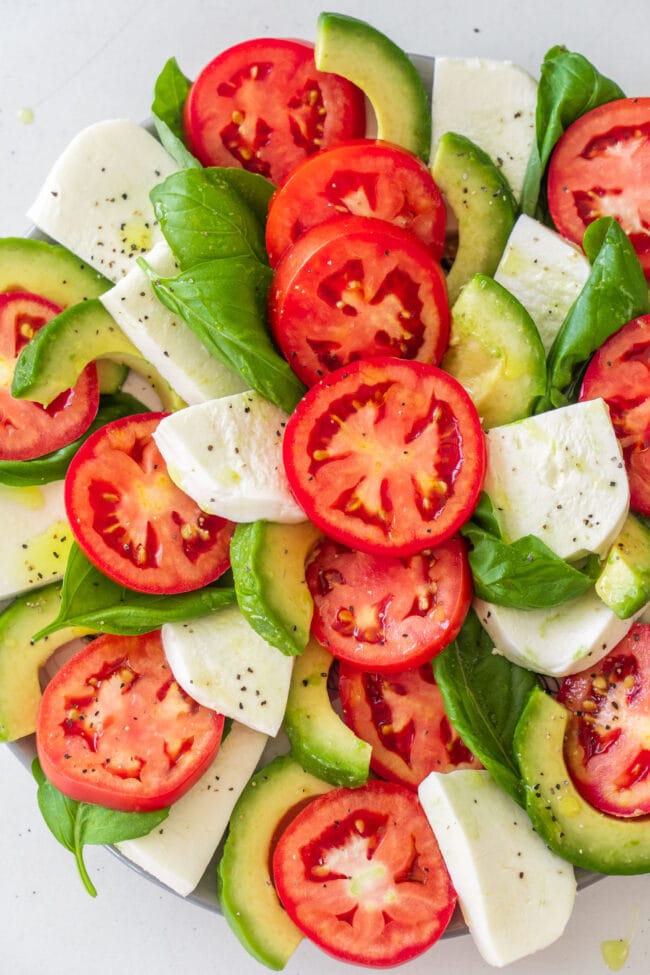 Roma Tomato Mozzarella Salad with Avocado - Brooklyn Farm Girl