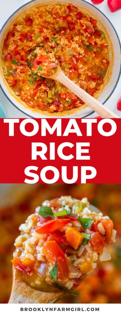Easy to make Tomato Rice Soup using fresh tomatoes straight out of the garden.  This is a quick, healthy meal that will fill the entire family up!