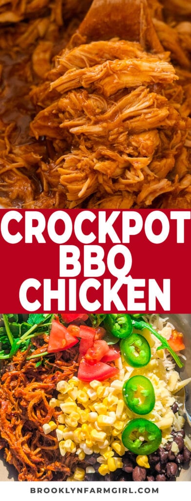 A simple recipe for how to make BBQ pulled chicken in your slow cooker using your favorite bottled BBQ sauce. Just toss everything in the Crock Pot and let it cook until the chicken is fall-apart tender. It’s a quick and easy recipe that’s perfect for sandwiches, rice bowls, or noodles—and great for parties, potlucks, or busy weeknights!