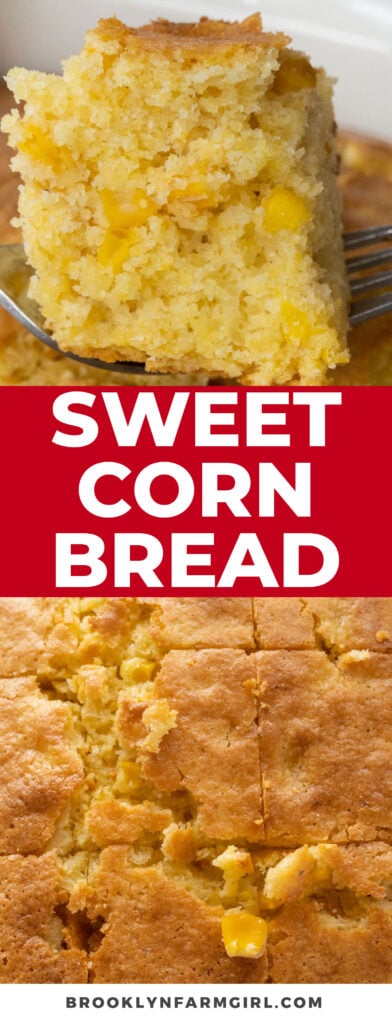 Sweet Cornbread made with Jiffy corn muffin mix. This comes out so fluffy and moist and is perfect for serving with BBQ, chili, baked beans, mac and cheese and Tex Mex food!