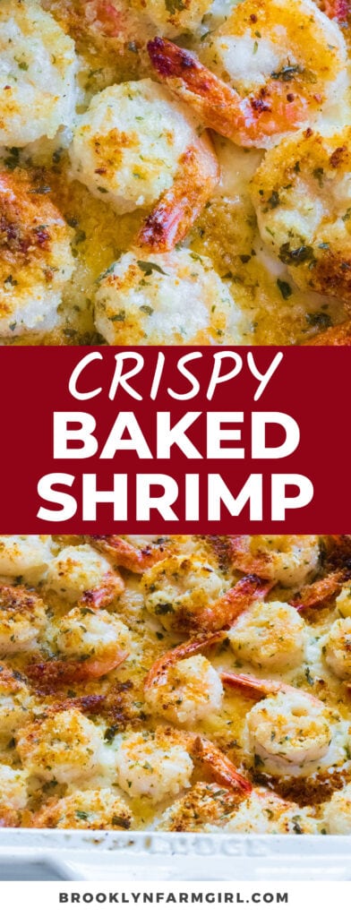 Crispy Garlic Parmesan Shrimp baked in the oven at 350 degrees. This baked shrimp is coated in Panko bread crumbs and tastes so juicy and crunchy! 