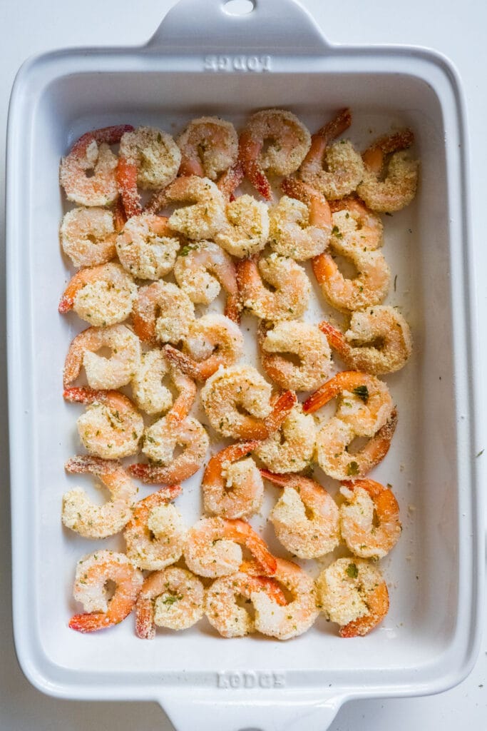 shrimp in single layer in baking pan.