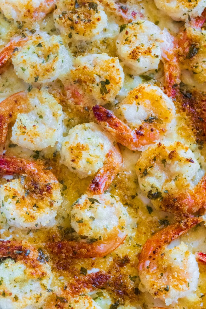 closeup of crispy shrimp baked in the oven.