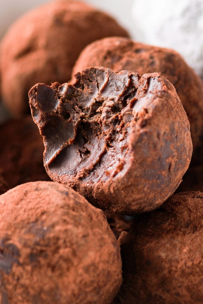 closeup of fudgy chocolate truffle