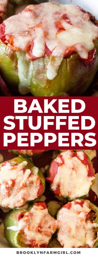 Easy baked stuffed peppers recipe using green bell peppers, ground beef, tomato soup, rice, and mozzarella cheese. 