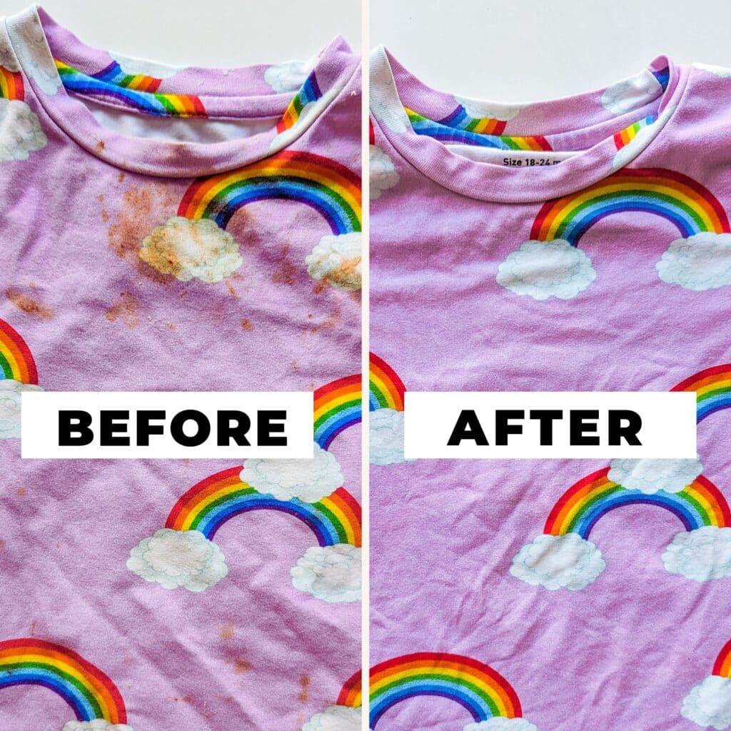 before and after of stains on kids shirt
