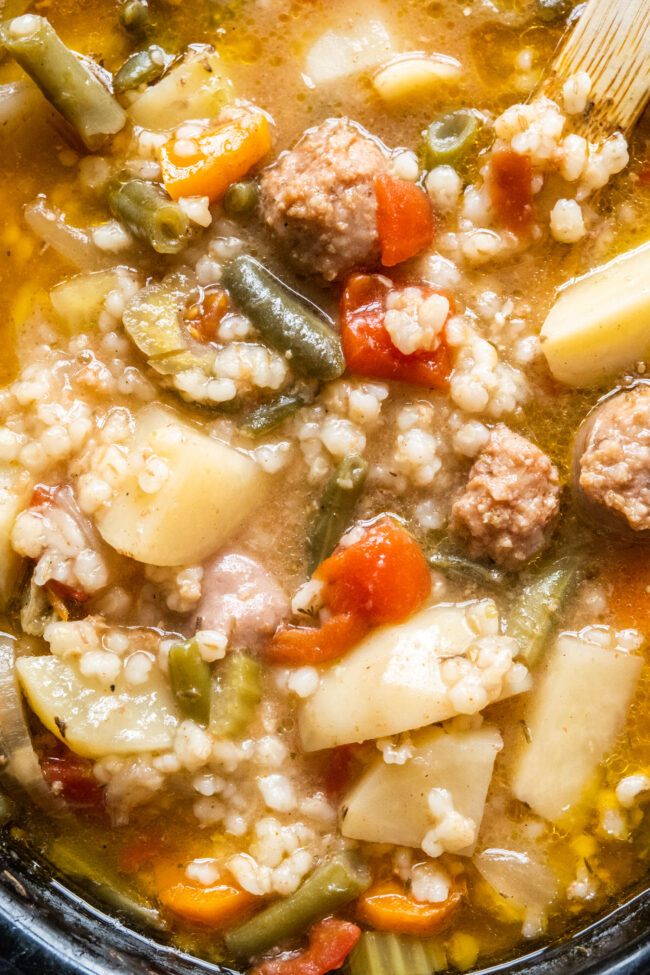 Slow Cooker Sausage Barley Soup Brooklyn Farm Girl