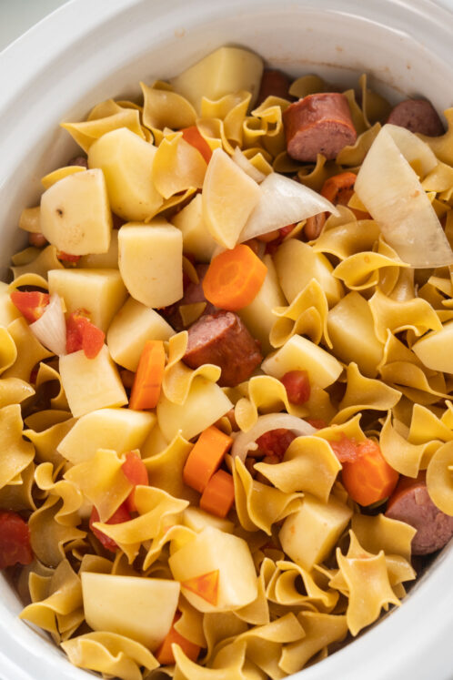 Crockpot Kielbasa Soup with Egg Noodles - Brooklyn Farm Girl