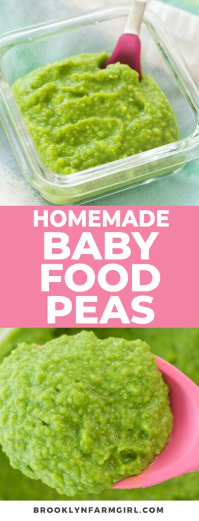 This is an easy homemade baby pea puree recipe. All you need is frozen peas and water (or formula/breast milk). This is a good Stage 1 puree to start serving at 4-7 months old.