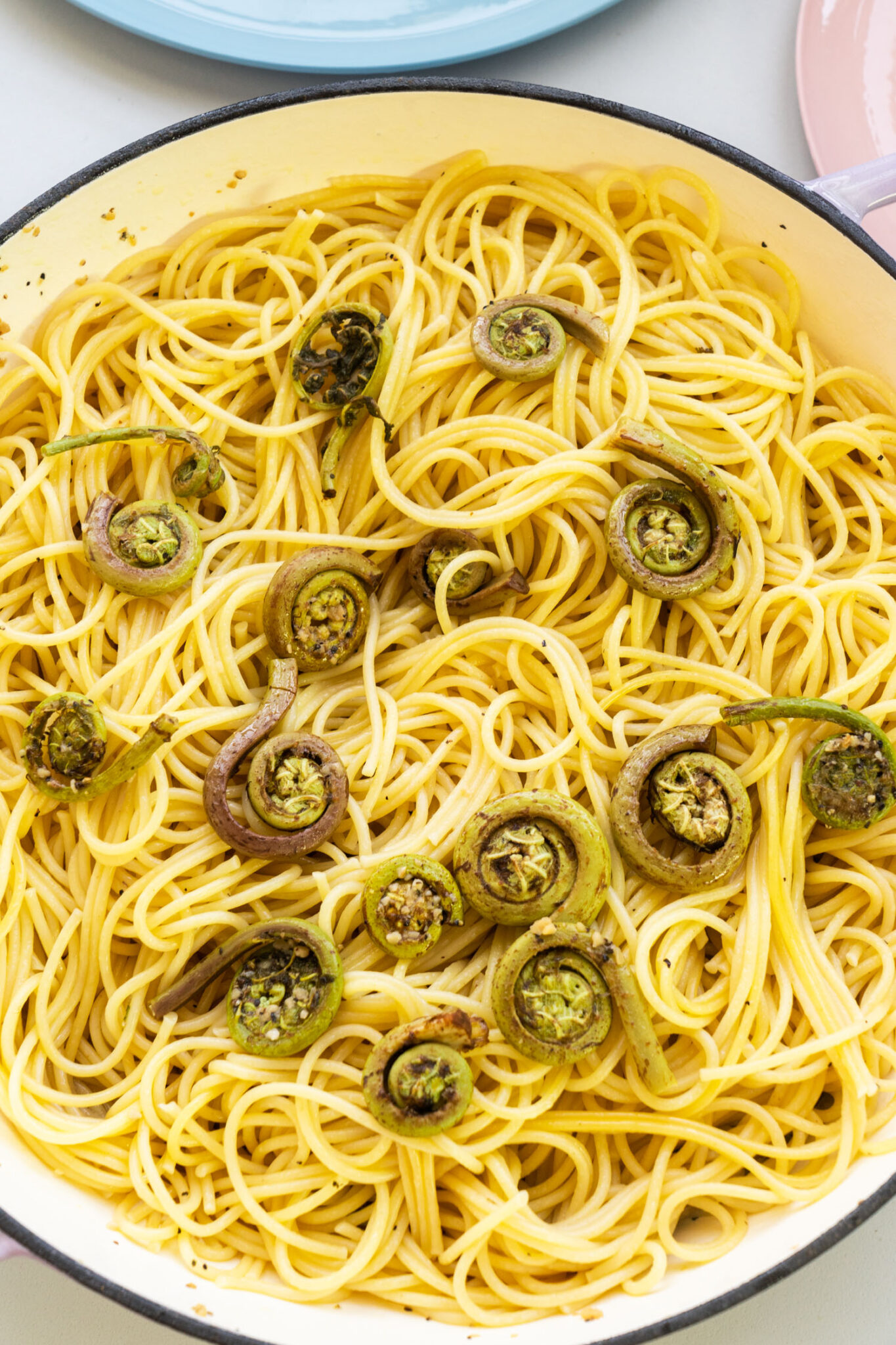 Lemon Garlic Fiddleheads and Spaghetti Brooklyn Farm Girl