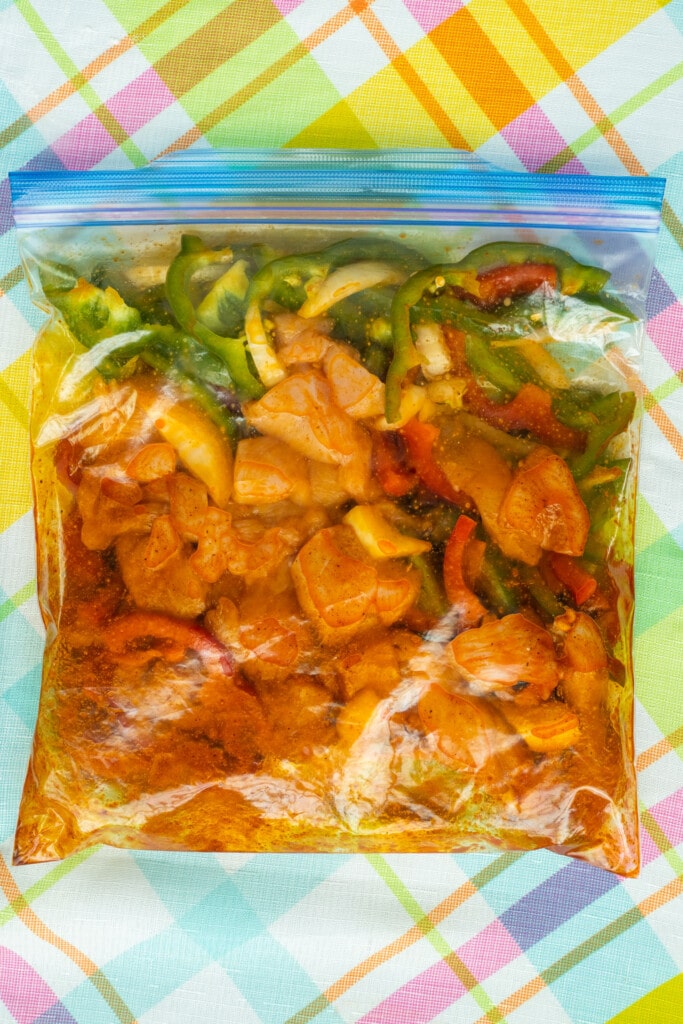 chicken mixture in plastic bag.