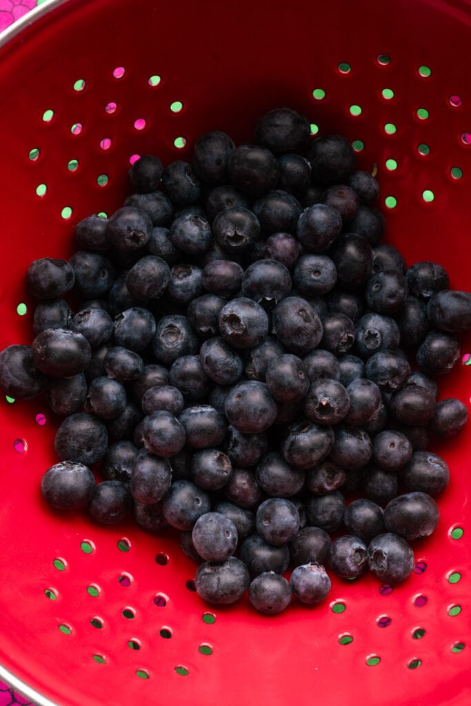 blueberries in strainer.