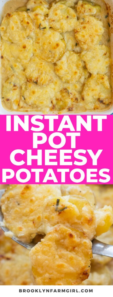 Set the Instant Pot to 1 minute and make these cheesy potatoes! Milk and shredded cheese are used to make the cream sauce, and then more cheese is added on top under the broiler to make them browned and bubbly.  Pretty much the quickest most delicious potatoes you can make!