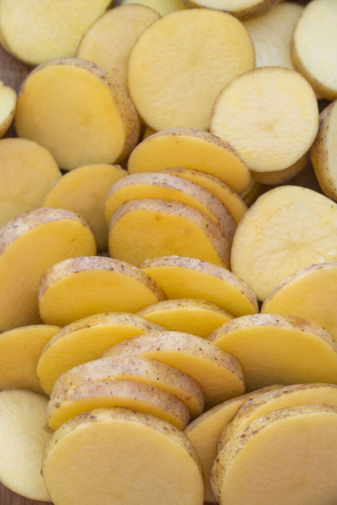 sliced yellow potatoes.