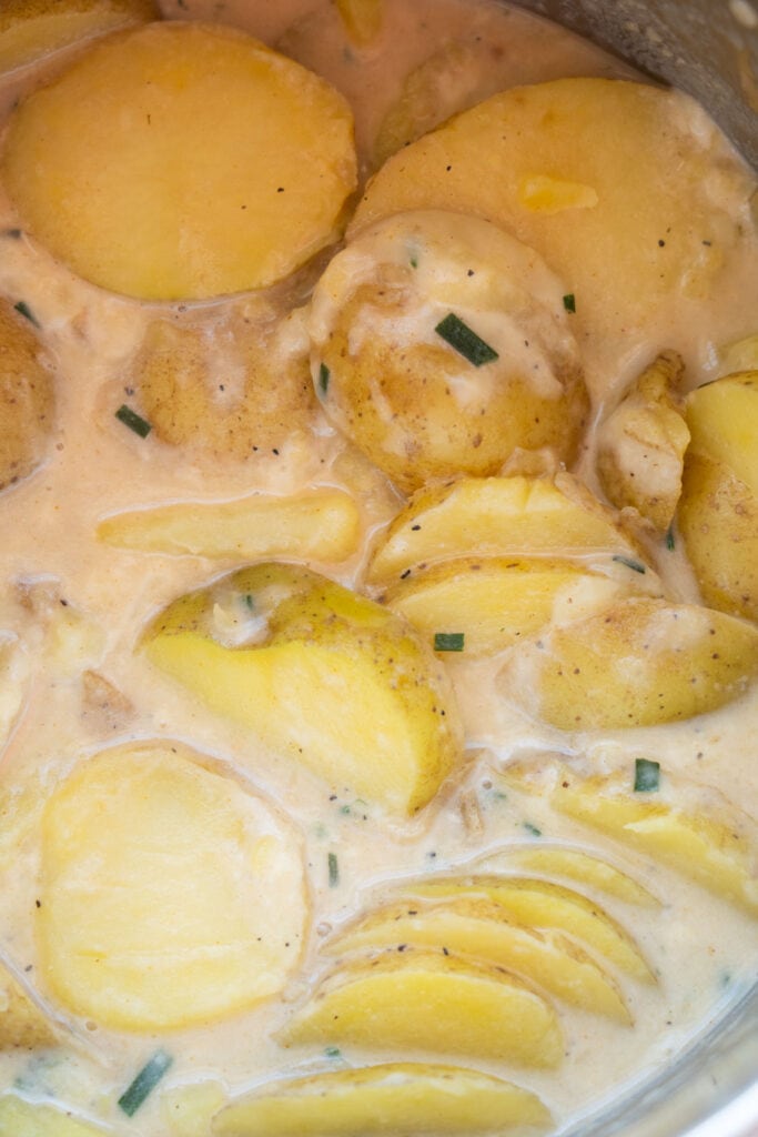 potatoes in creamy cheese sauce.