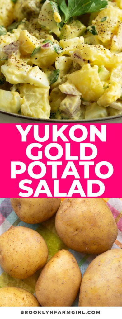 Creamy and crunchy potato salad made with yukon gold potatoes, hard-boiled eggs, celery and dill pickles - just like how Grandma used to make it.  Make a bowl and share with your family!
