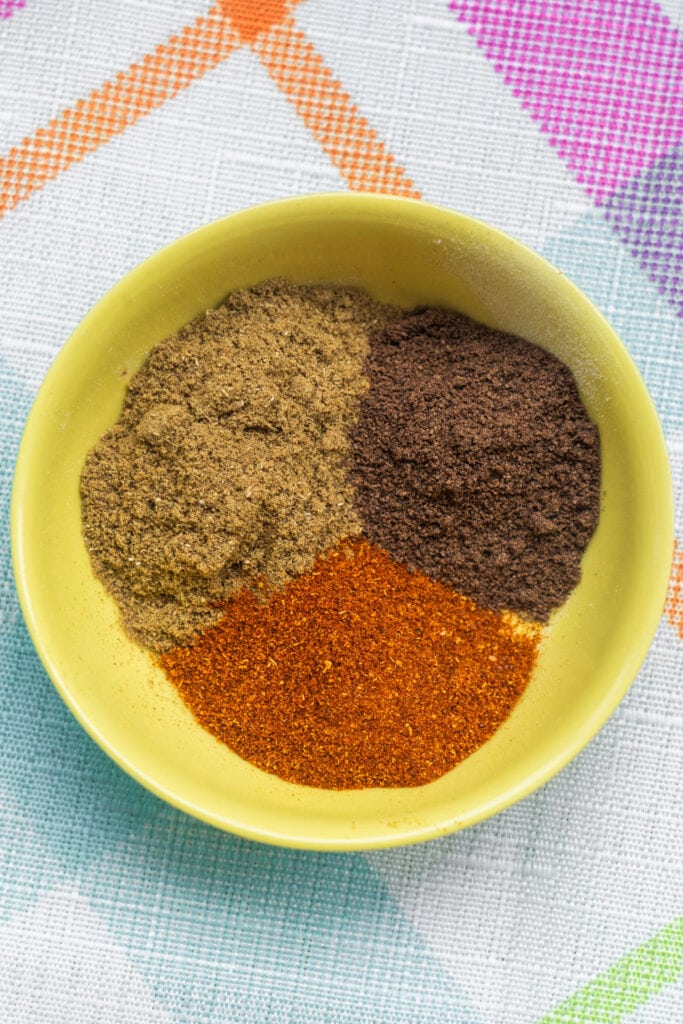 spices in yellow bowl. 