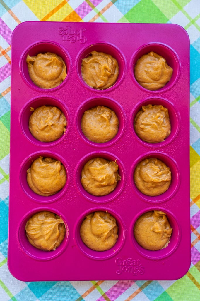 muffin pan filled with batter.