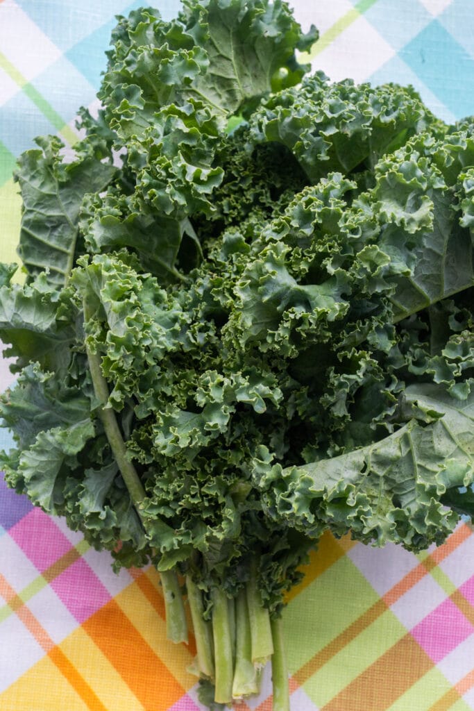 bunch of kale on table. 